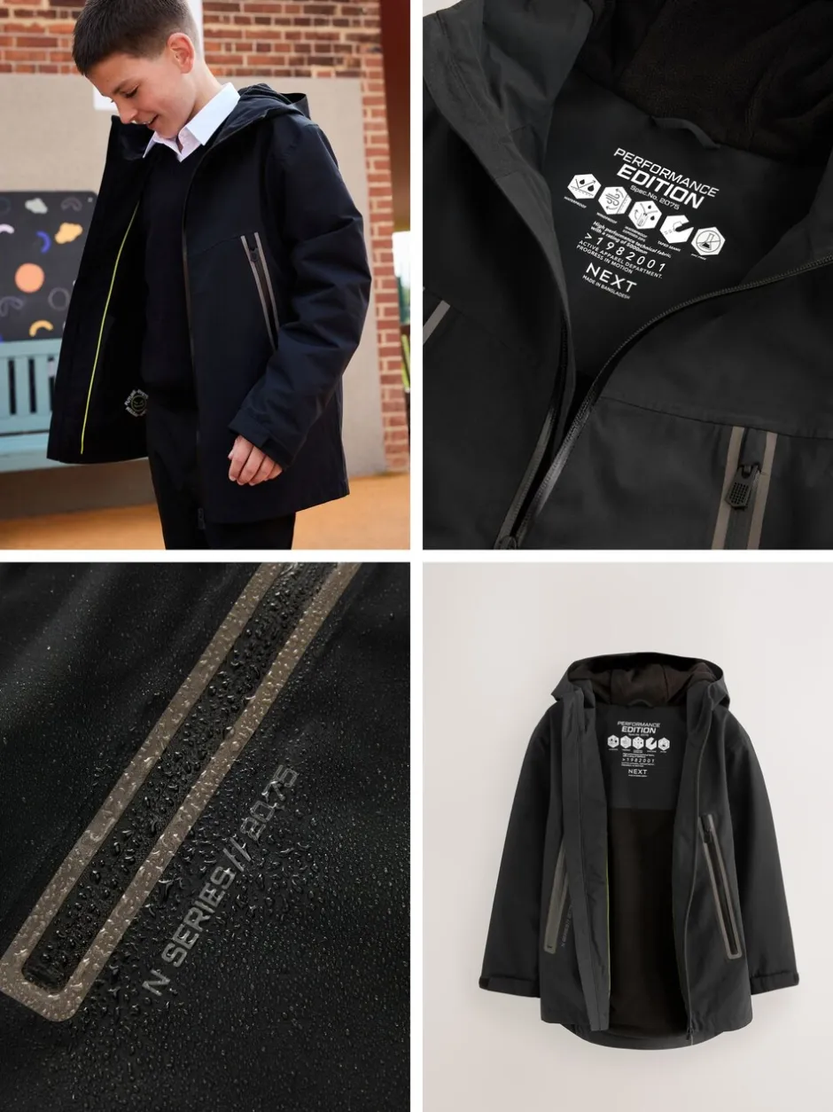 Schoolkleding|Jassen En Jacks|Next Zwart - Waterdichte jas met fleece voering en capuchon (3-17jr)