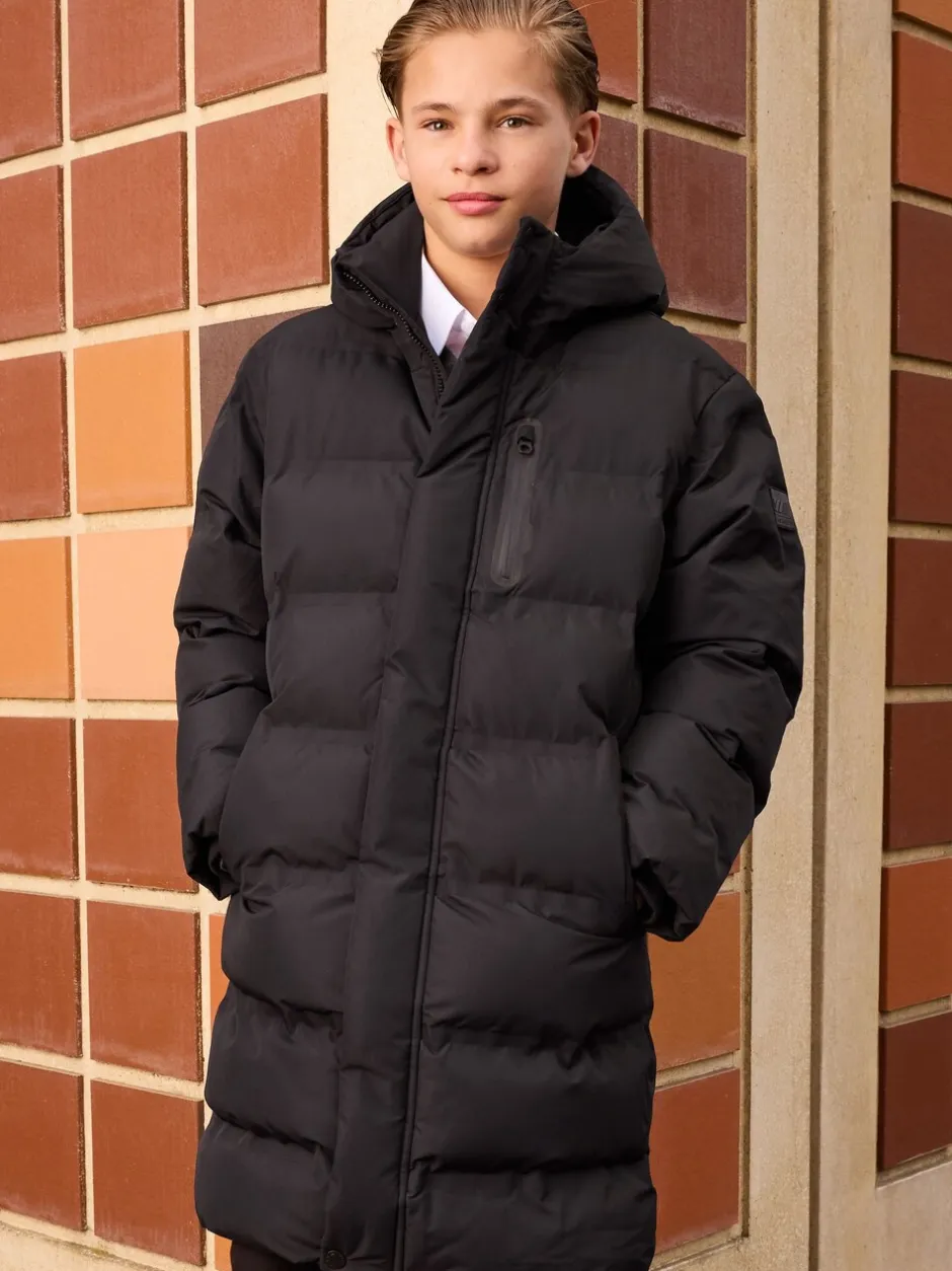 Schoolkleding|Jassen En Jacks|Next - Waterdichte lange pufferjas met fleecevoering (3-17jr) Zwart