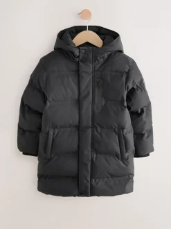 Schoolkleding|Jassen En Jacks|Next - Waterdichte lange pufferjas met fleecevoering (3-17jr) Zwart