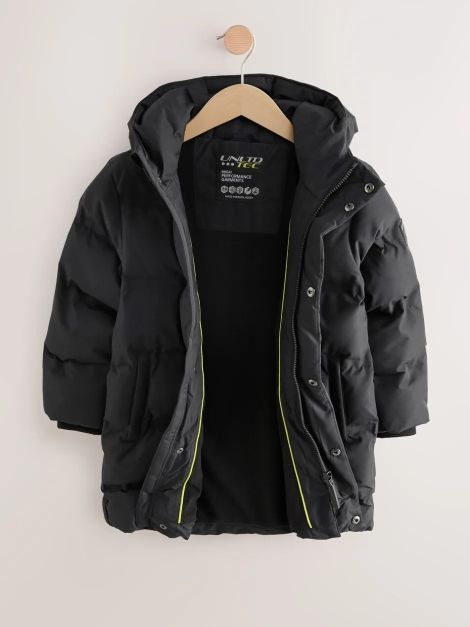 Schoolkleding|Jassen En Jacks|Next - Waterdichte lange pufferjas met fleecevoering (3-17jr) Zwart