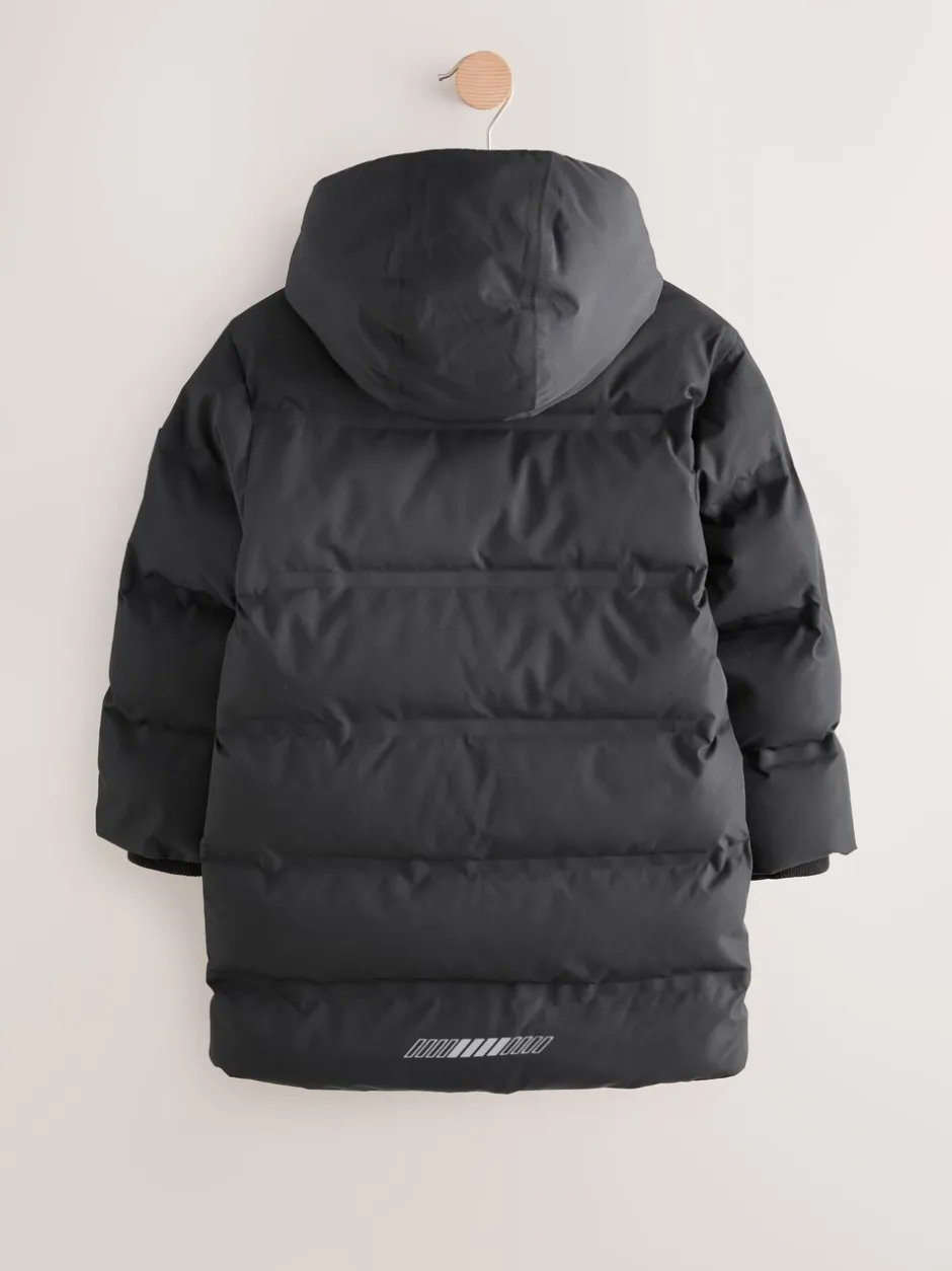 Schoolkleding|Jassen En Jacks|Next - Waterdichte lange pufferjas met fleecevoering (3-17jr) Zwart
