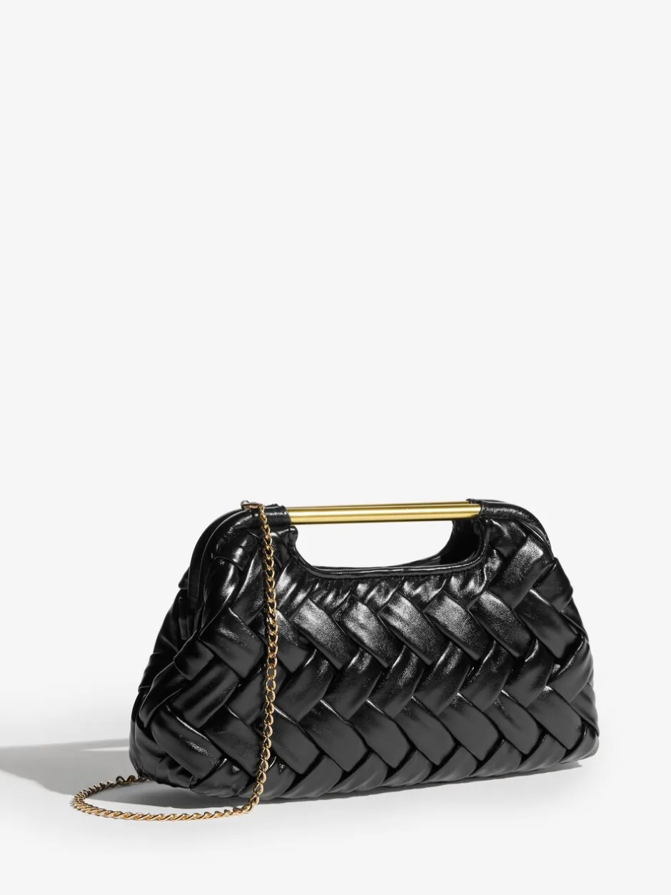 Tassen En Portemonnees*Lipsy - Weave Grab Handle Clutch Bag Zwart