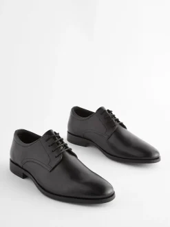 Schoenen|Formele Schoenen*Next - Wijde pasvorm - Egaal leren derbyschoenen Zwart