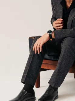 Schoenen|Formele Schoenen|Next Zwart - Wijde pasvorm - Leren instapschoenen met inzetstuk