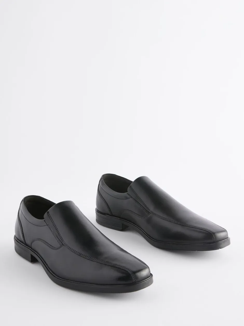 Schoenen|Formele Schoenen|Next Zwart - Wijde pasvorm - Leren instapschoenen met inzetstuk
