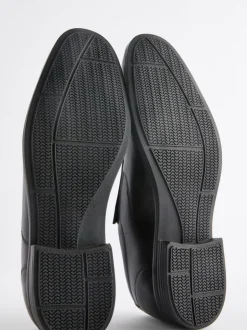 Schoenen|Formele Schoenen|Next Zwart - Wijde pasvorm - Leren instapschoenen met inzetstuk