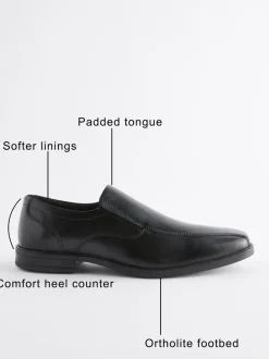 Schoenen|Formele Schoenen|Next Zwart - Wijde pasvorm - Leren instapschoenen met inzetstuk
