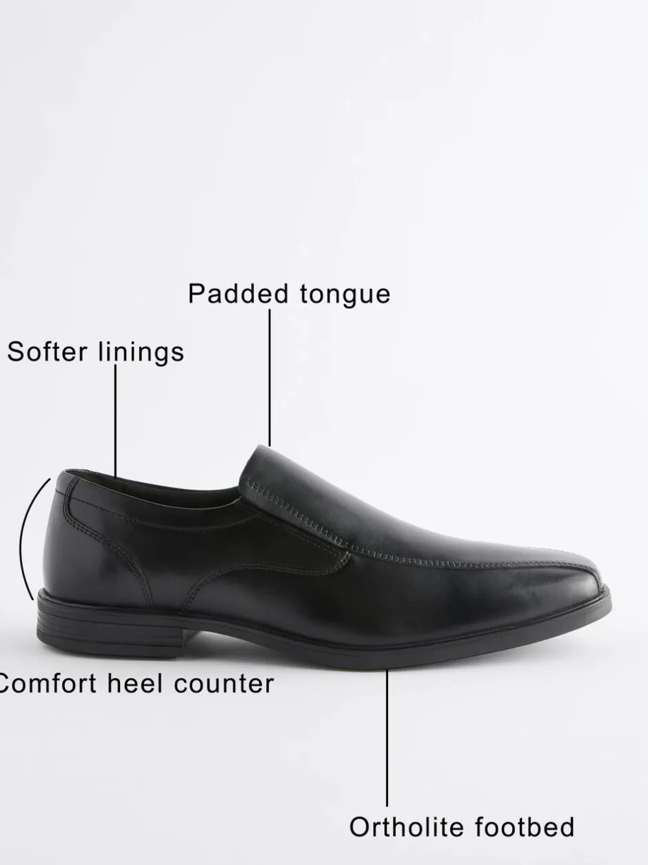 Schoenen|Formele Schoenen|Next Zwart - Wijde pasvorm - Leren instapschoenen met inzetstuk