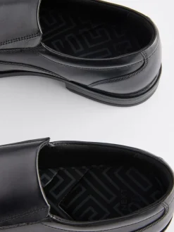 Schoenen|Formele Schoenen|Next Zwart - Wijde pasvorm - Leren instapschoenen met inzetstuk