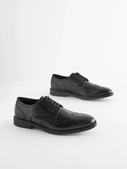 Schoenen|Formele Schoenen|Next - Wijde pasvorm - Leren derby-brogues Zwart