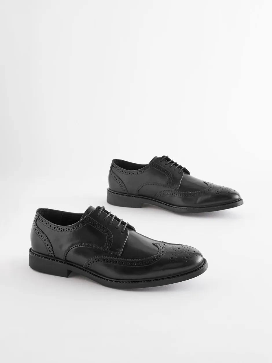 Schoenen|Formele Schoenen|Next - Wijde pasvorm - Leren derby-brogues Zwart