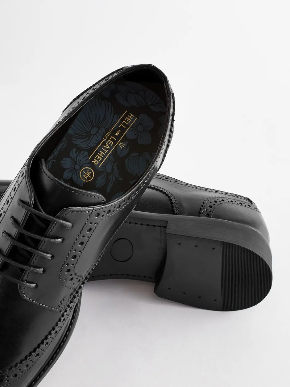 Schoenen|Formele Schoenen|Next - Wijde pasvorm - Leren derby-brogues Zwart