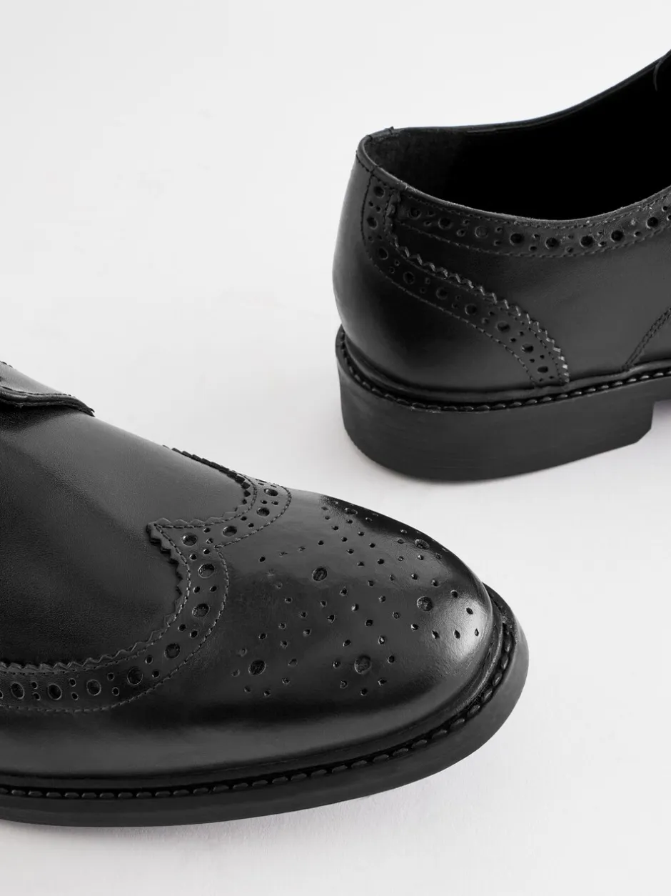 Schoenen|Formele Schoenen|Next - Wijde pasvorm - Leren derby-brogues Zwart