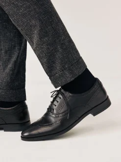 Schoenen|Formele Schoenen|Next - Wijde pasvorm - Leren Oxford brogues Zwart