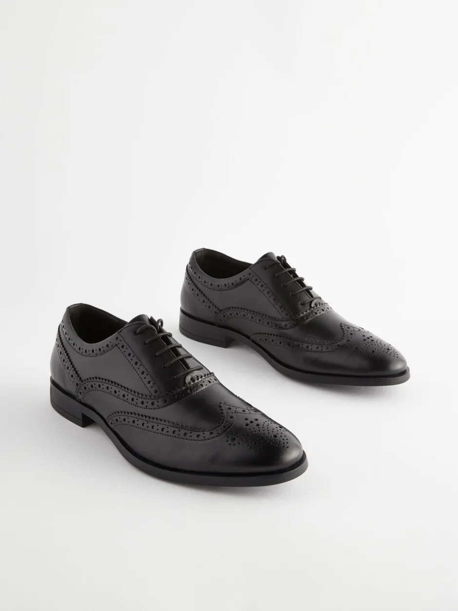 Schoenen|Formele Schoenen|Next - Wijde pasvorm - Leren Oxford brogues Zwart