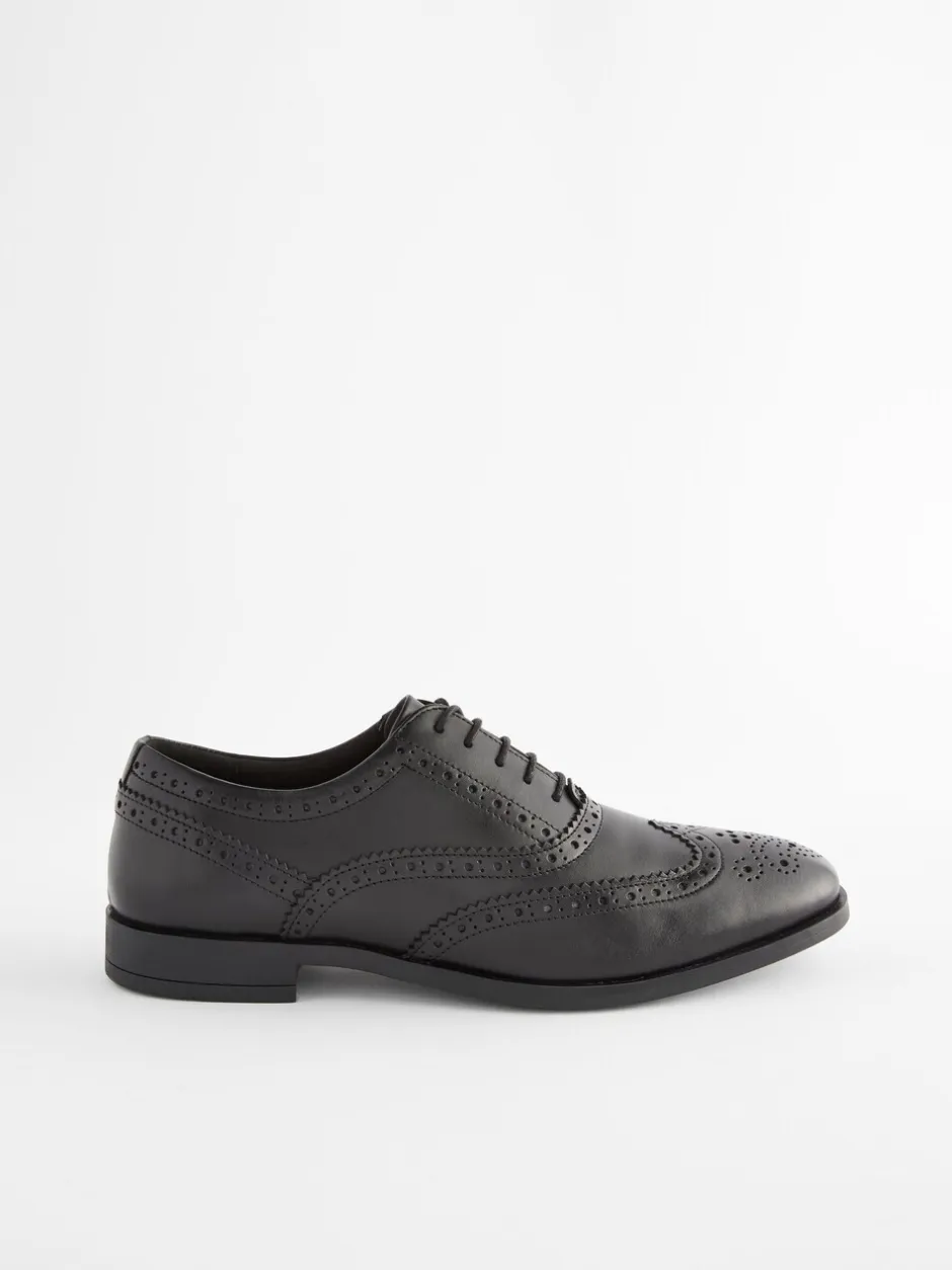 Schoenen|Formele Schoenen|Next - Wijde pasvorm - Leren Oxford brogues Zwart