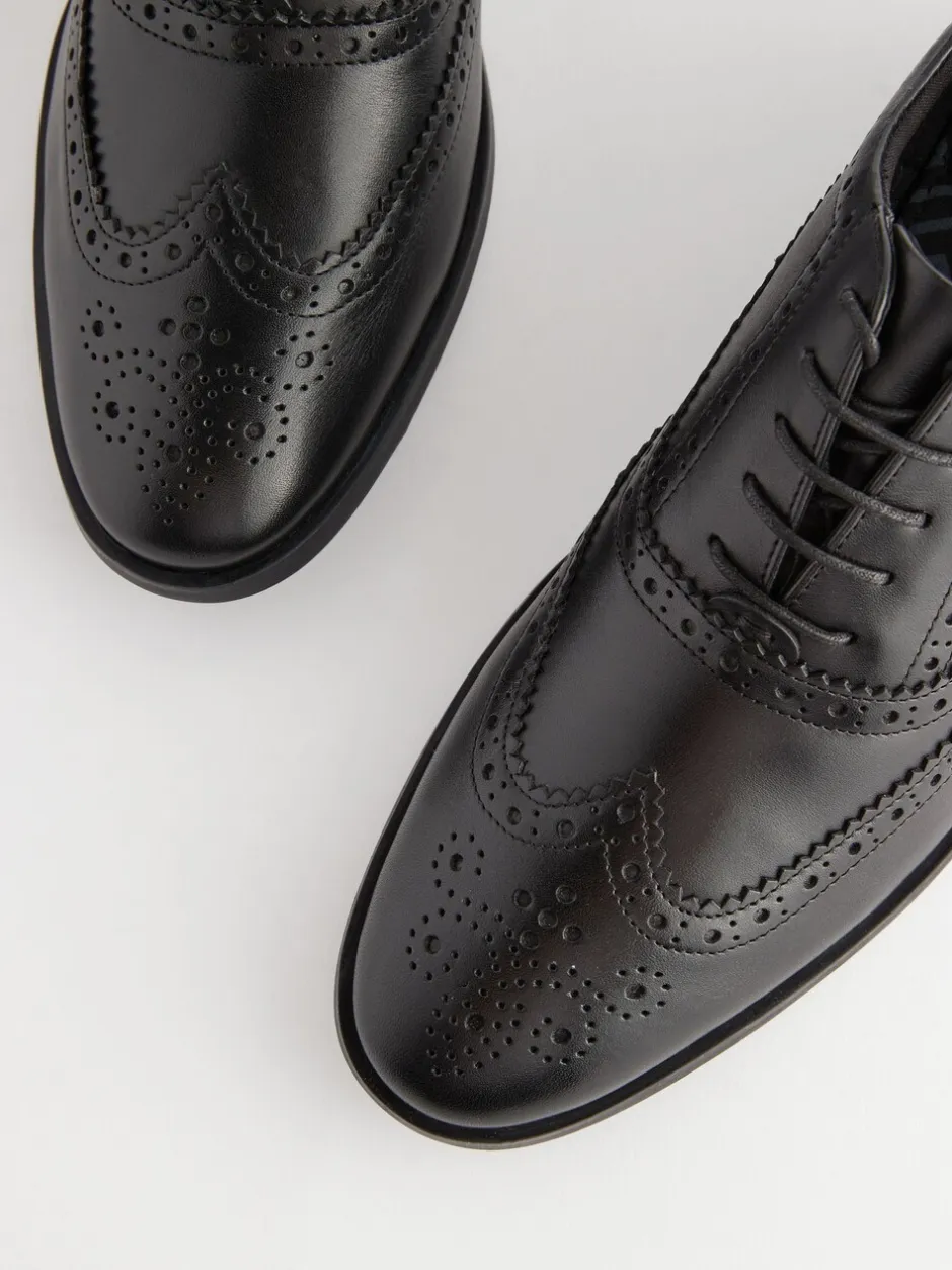 Schoenen|Formele Schoenen|Next - Wijde pasvorm - Leren Oxford brogues Zwart