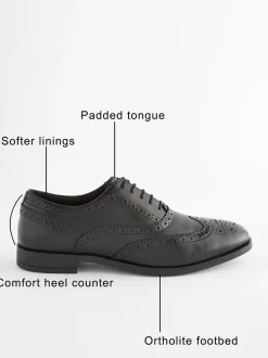 Schoenen|Formele Schoenen|Next - Wijde pasvorm - Leren Oxford brogues Zwart