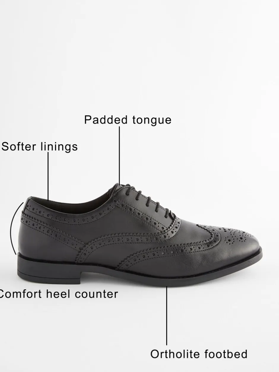 Schoenen|Formele Schoenen|Next - Wijde pasvorm - Leren Oxford brogues Zwart