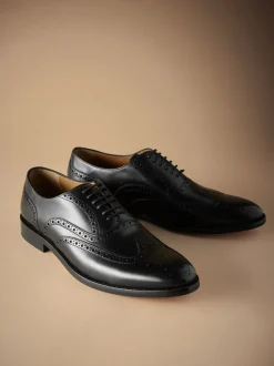 Schoenen|Formele Schoenen*Next - Wijde pasvorm - Signature Italiaans leren brogues met gevleugelde neus Zwart