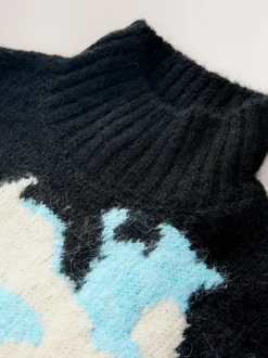 Gebreide Kleding*Next - Wollen trui met opstaande hals en bloemenprint Zwart
