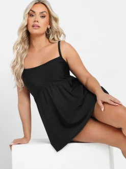 Badkleding|Yours Curve - Yours - Curve - Marineblauwe zwemjurk Zwart