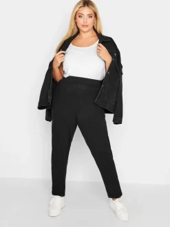 Leggings En Joggingbroeken*Yours Curve - - Jersey stretchjoggingbroek met dubbele bandplooi Zwart