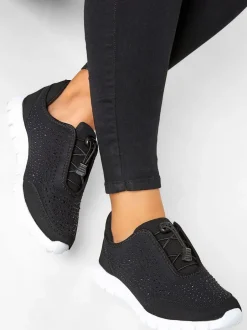 Sneakers|Yours Curve - - Titania extraruimvallende sneakers met siersteentjes Zwart