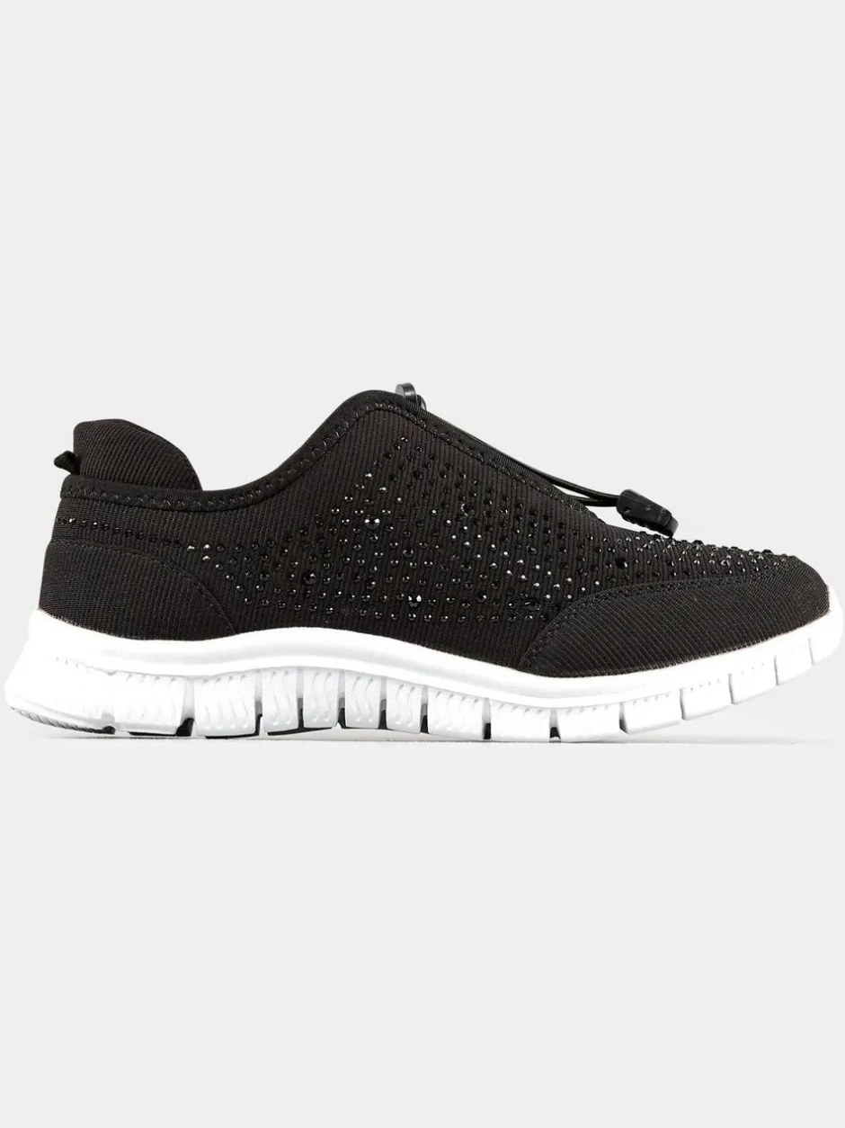 Sneakers|Yours Curve - - Titania extraruimvallende sneakers met siersteentjes Zwart