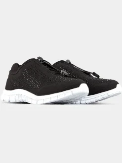 Sneakers|Yours Curve - - Titania extraruimvallende sneakers met siersteentjes Zwart