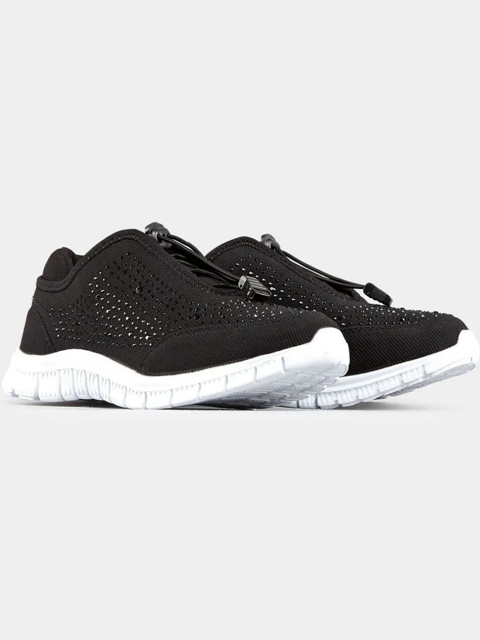 Sneakers|Yours Curve - - Titania extraruimvallende sneakers met siersteentjes Zwart