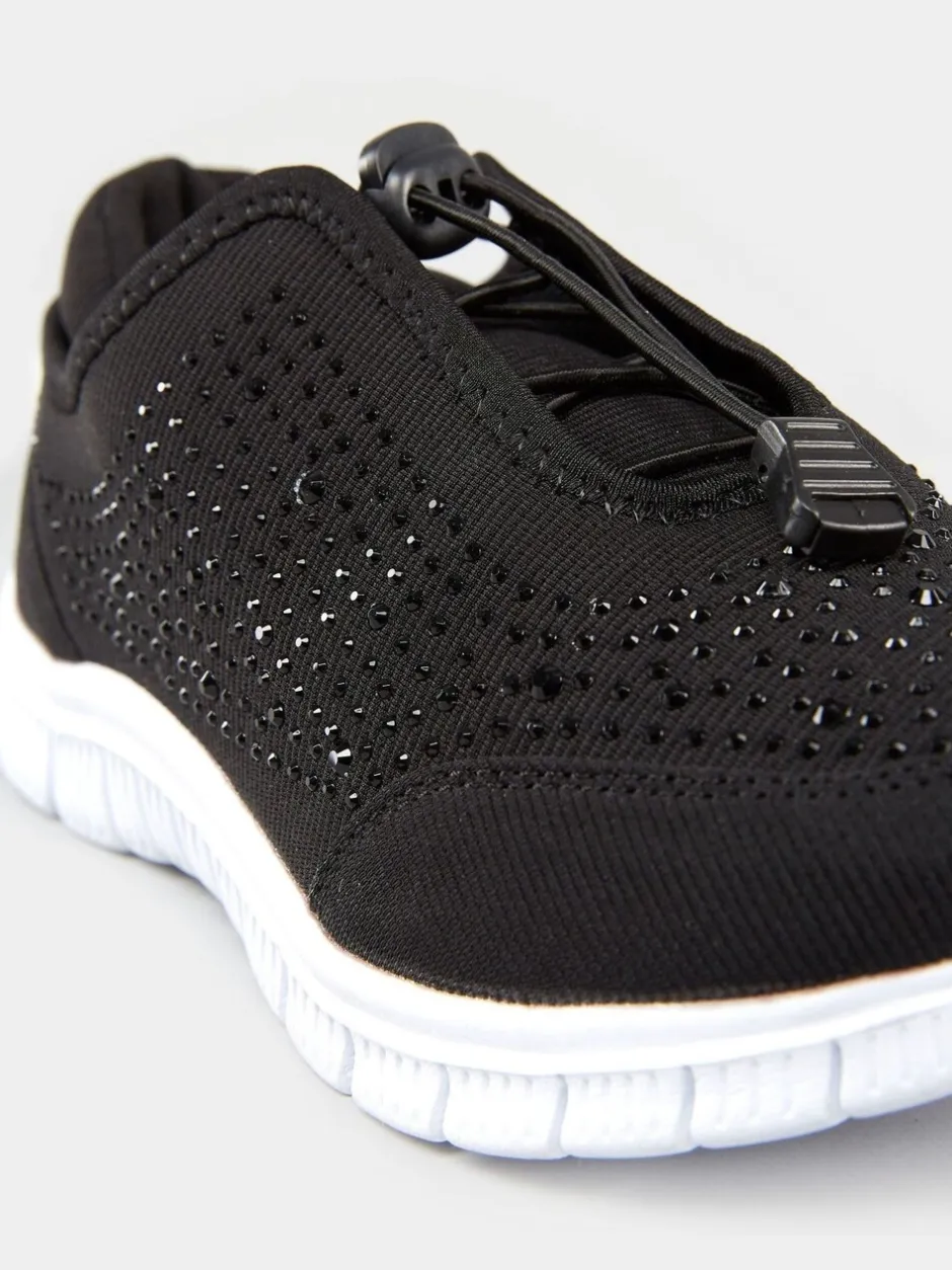 Sneakers|Yours Curve - - Titania extraruimvallende sneakers met siersteentjes Zwart