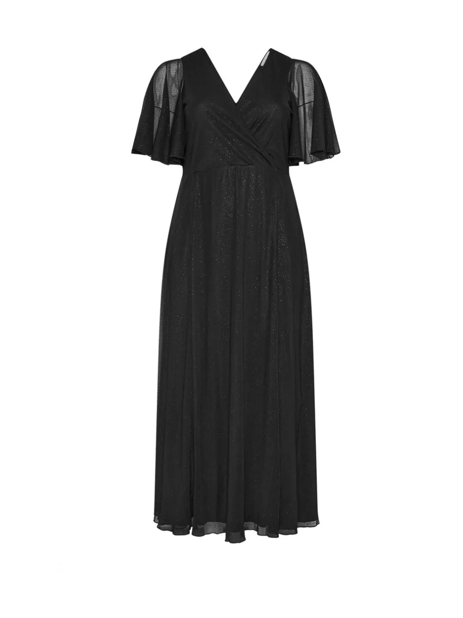 Gelegenheidskleding|Jurken*Yours Curve - London Glitter Wrap Mesh Maxi Dress Zwart