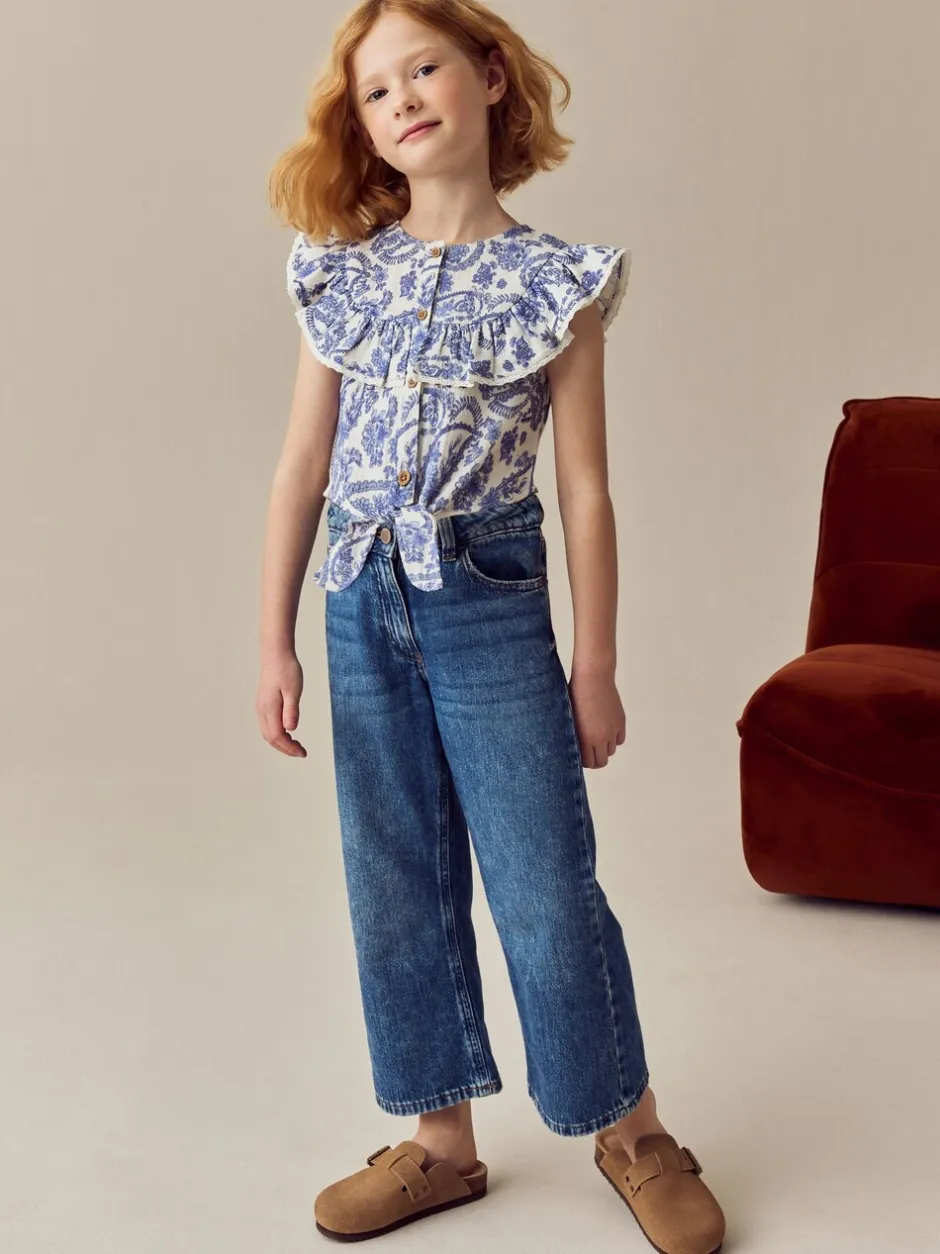 Overhemden En Blouses|Next Zwart bloemenprint - 100% katoenen blouse met strik aan de voorkant (3 - 16 jr)