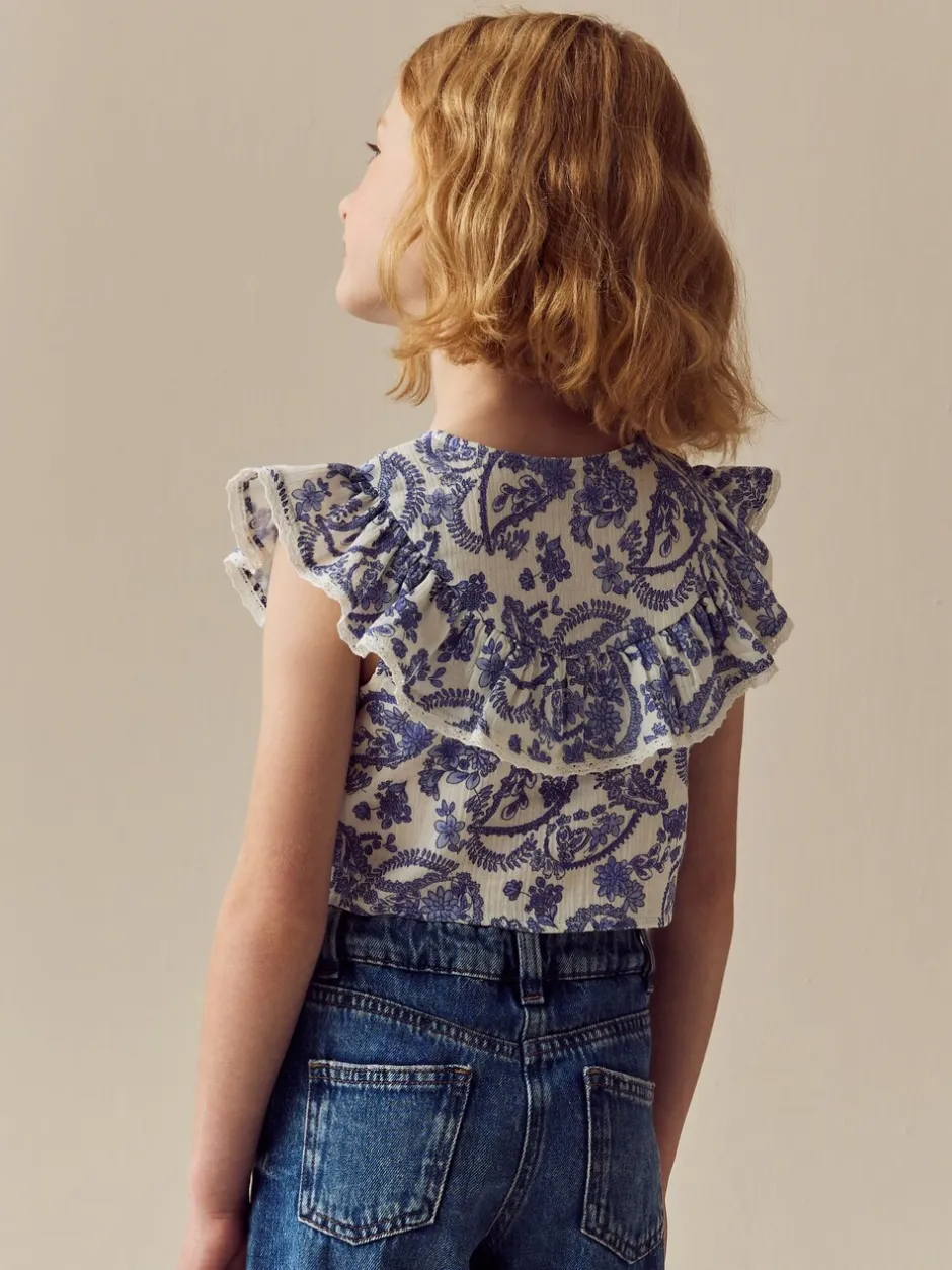 Overhemden En Blouses|Next Zwart bloemenprint - 100% katoenen blouse met strik aan de voorkant (3 - 16 jr)