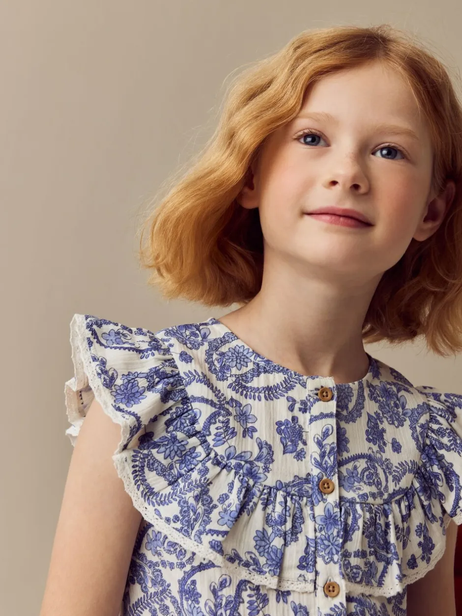 Overhemden En Blouses|Next Zwart bloemenprint - 100% katoenen blouse met strik aan de voorkant (3 - 16 jr)