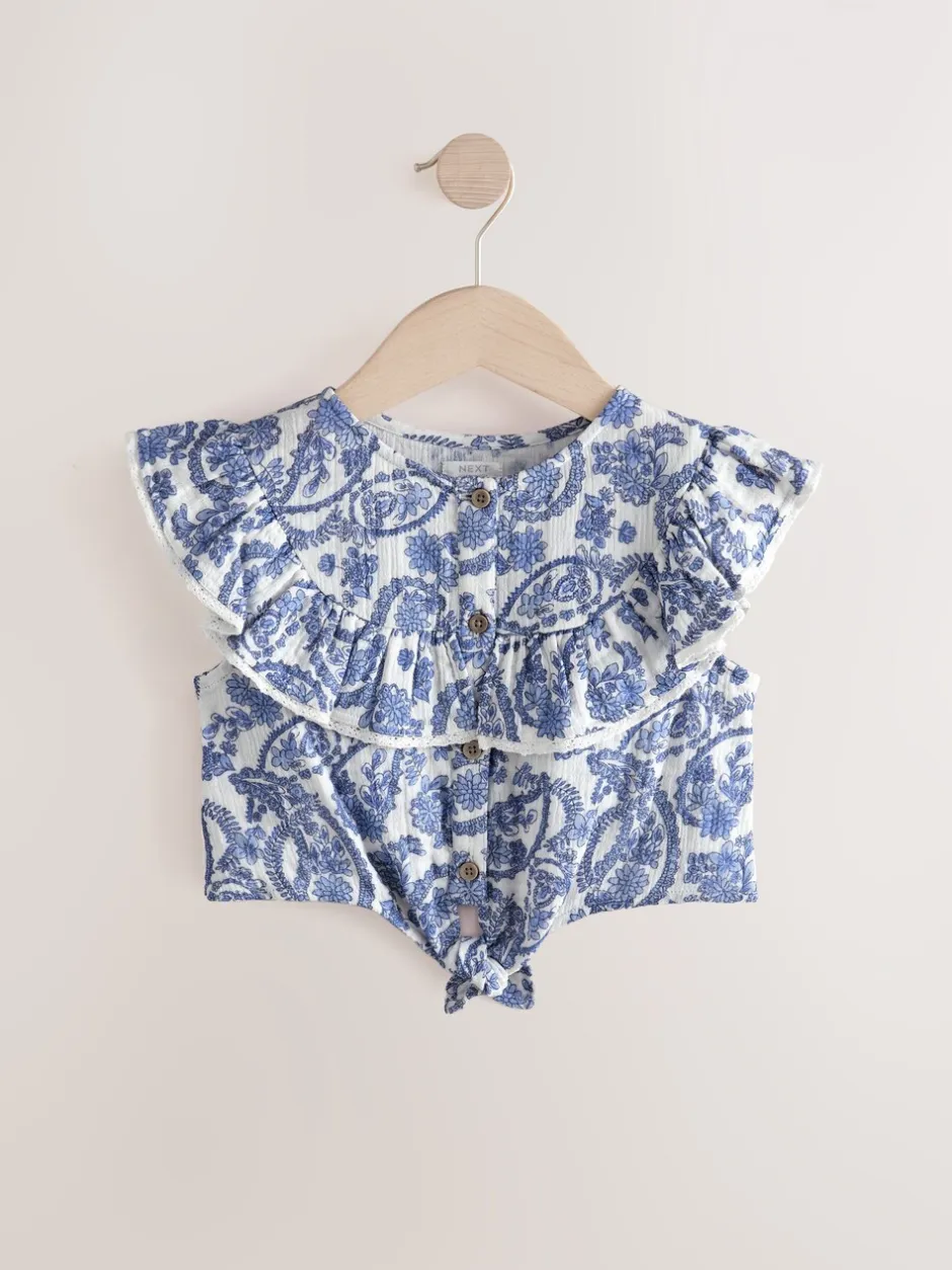 Overhemden En Blouses|Next Zwart bloemenprint - 100% katoenen blouse met strik aan de voorkant (3 - 16 jr)