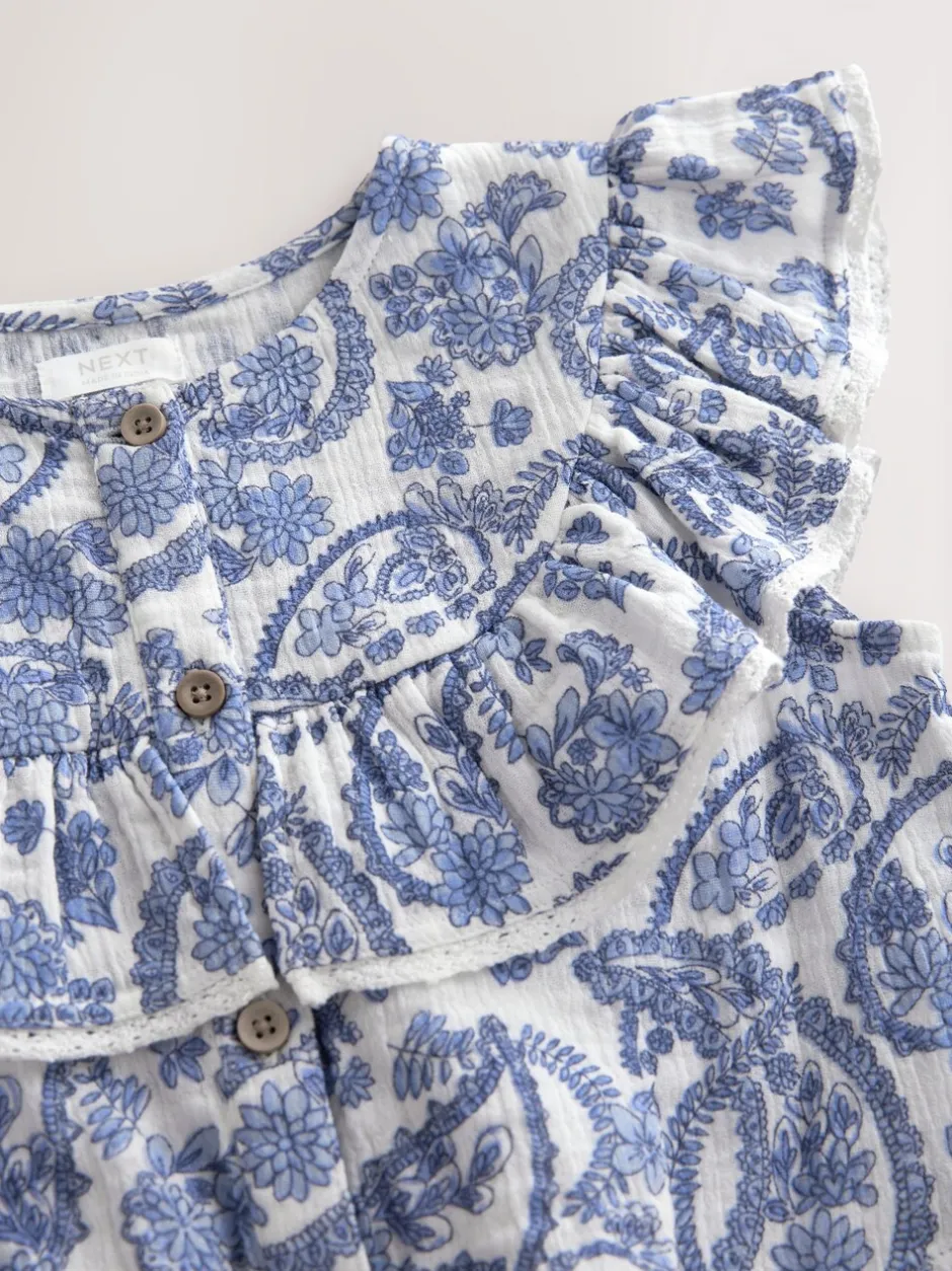 Overhemden En Blouses|Next Zwart bloemenprint - 100% katoenen blouse met strik aan de voorkant (3 - 16 jr)