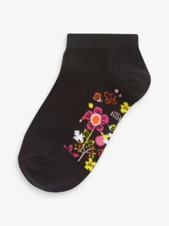 Sokken En Panty's*Next - 5 paar katoenrijke sneakersokken met voetbed Zwart bloemenprint