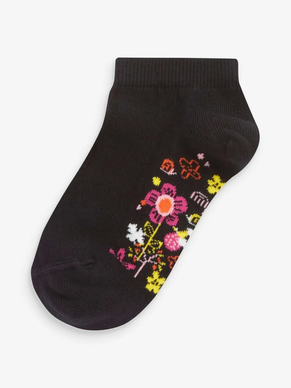 Sokken En Panty's*Next - 5 paar katoenrijke sneakersokken met voetbed Zwart bloemenprint