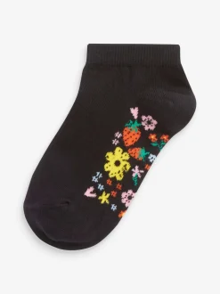 Sokken En Panty's*Next - 5 paar katoenrijke sneakersokken met voetbed Zwart bloemenprint