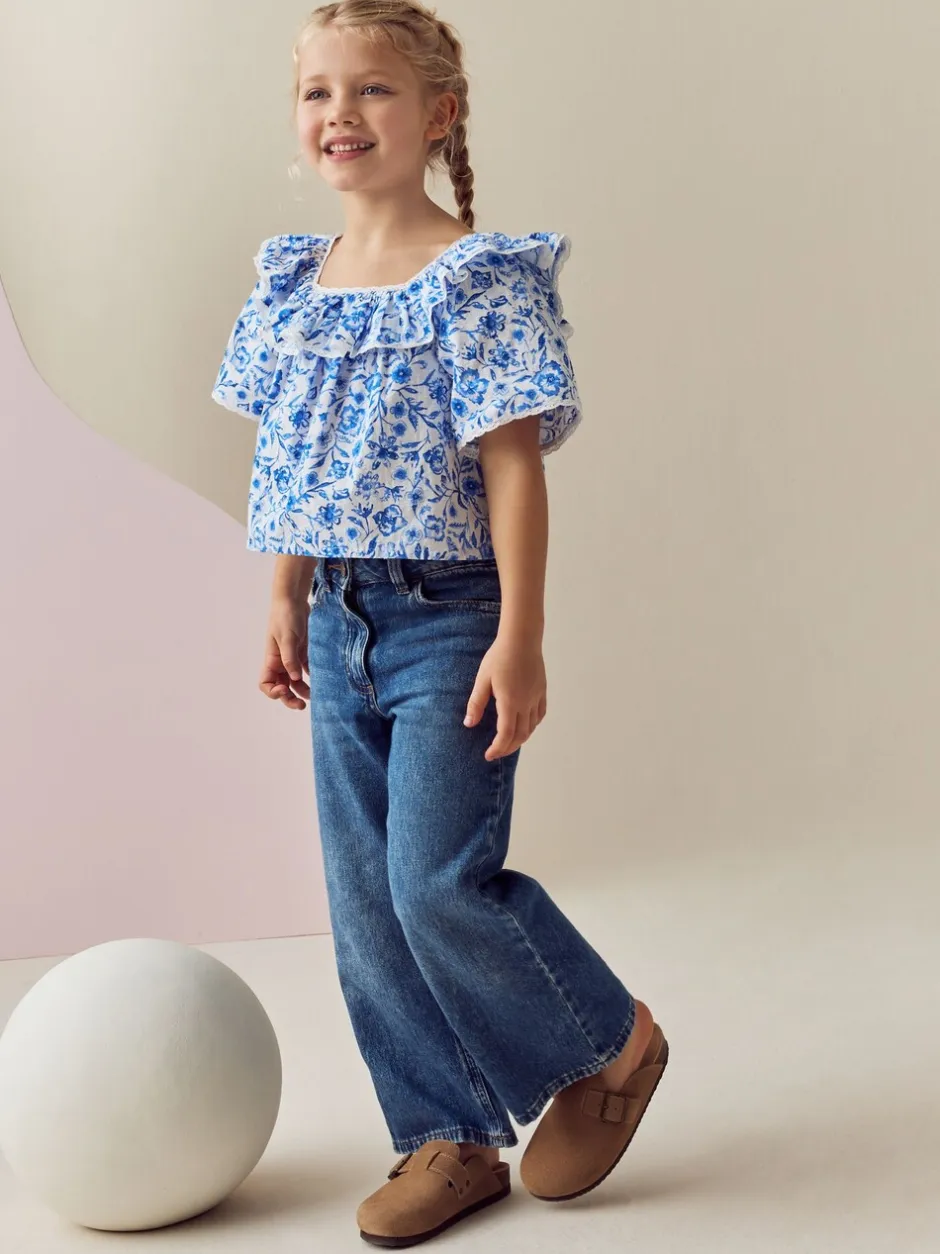 Overhemden En Blouses|Next Zwart bloemenprint - Bedrukte katoenen blouse met ruches van (100% katoen) (3 - 16 jr)