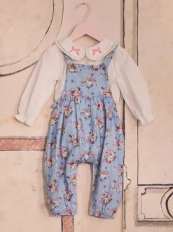 Tuinbroeken*Next Zwart bloemenprint - Cath Kidston Baby Woven 100% Cotton Dungarees & Long Sleeve Blouse Set