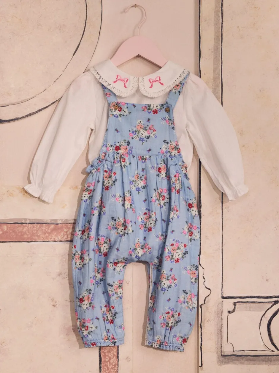 Tuinbroeken*Next Zwart bloemenprint - Cath Kidston Baby Woven 100% Cotton Dungarees & Long Sleeve Blouse Set