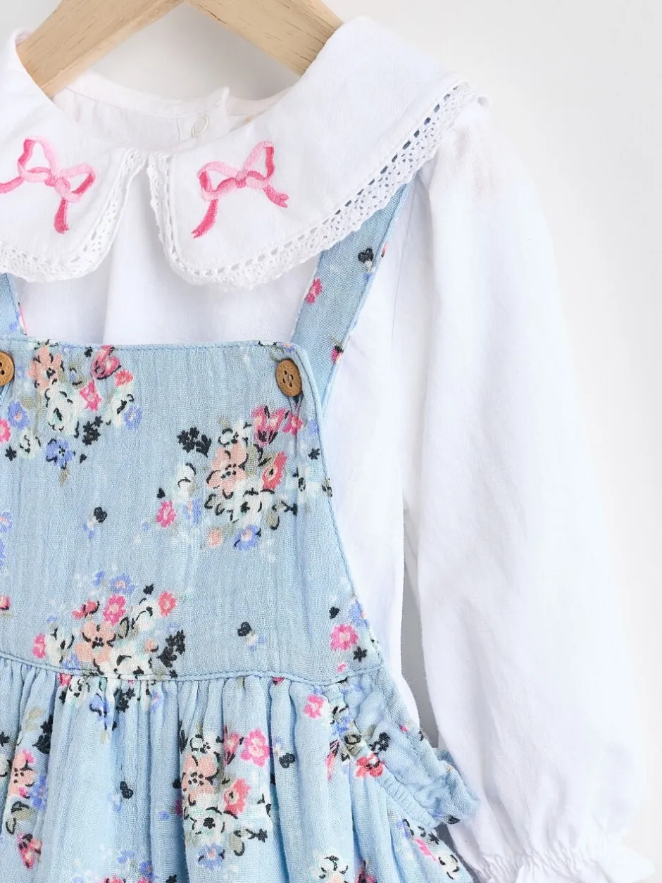 Tuinbroeken*Next Zwart bloemenprint - Cath Kidston Baby Woven 100% Cotton Dungarees & Long Sleeve Blouse Set