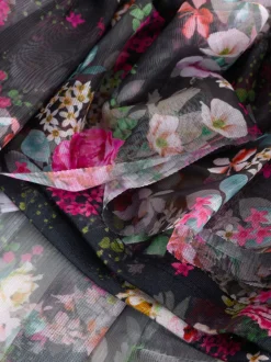 Jurken|Next Zwart bloemenprint - Feestjurk van mesh met lange mouwen (3-16jr)