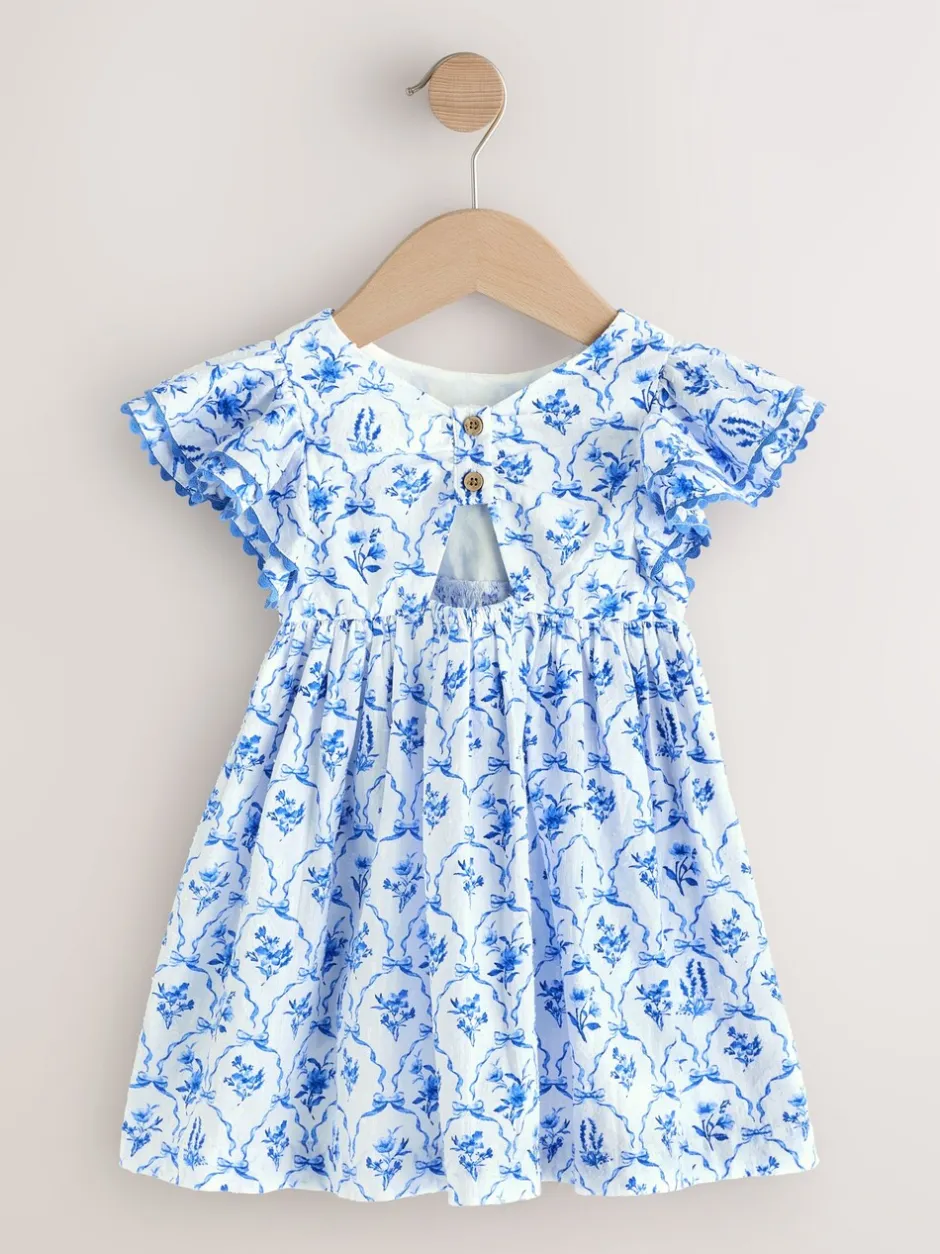 Jurken|Jurken|Next - Jurk met engelmouwen (3 mnd-8 jr) Zwart bloemenprint