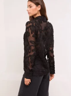 Blouses En Overhemden|Tops En T-Shirts*Lipsy - Burnout overhemd met knoopsluiting Zwart bloemenprint