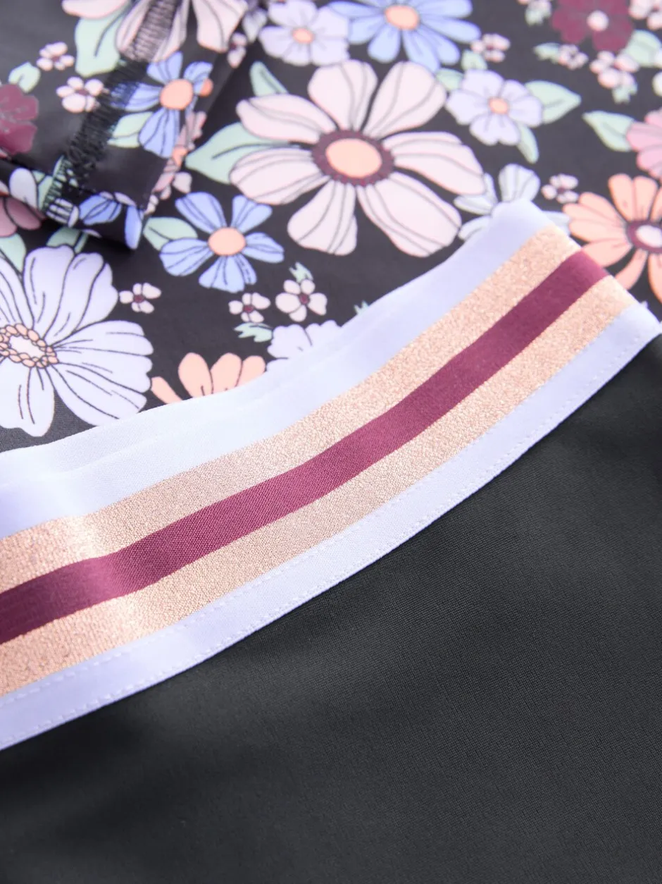 Badkleding|Next - Long Sleeve Sunsafe Rash Vest And Shorts Set (3-16yrs) Zwart bloemenprint