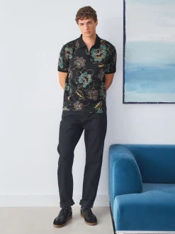 Poloshirts|Next Zwart bloemenprint - Poloshirt met korte mouwen en print